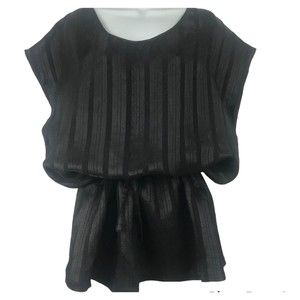 Forenza Black Striped Sleeveless Drawstring Tunic Top Women’s Size XL Retro